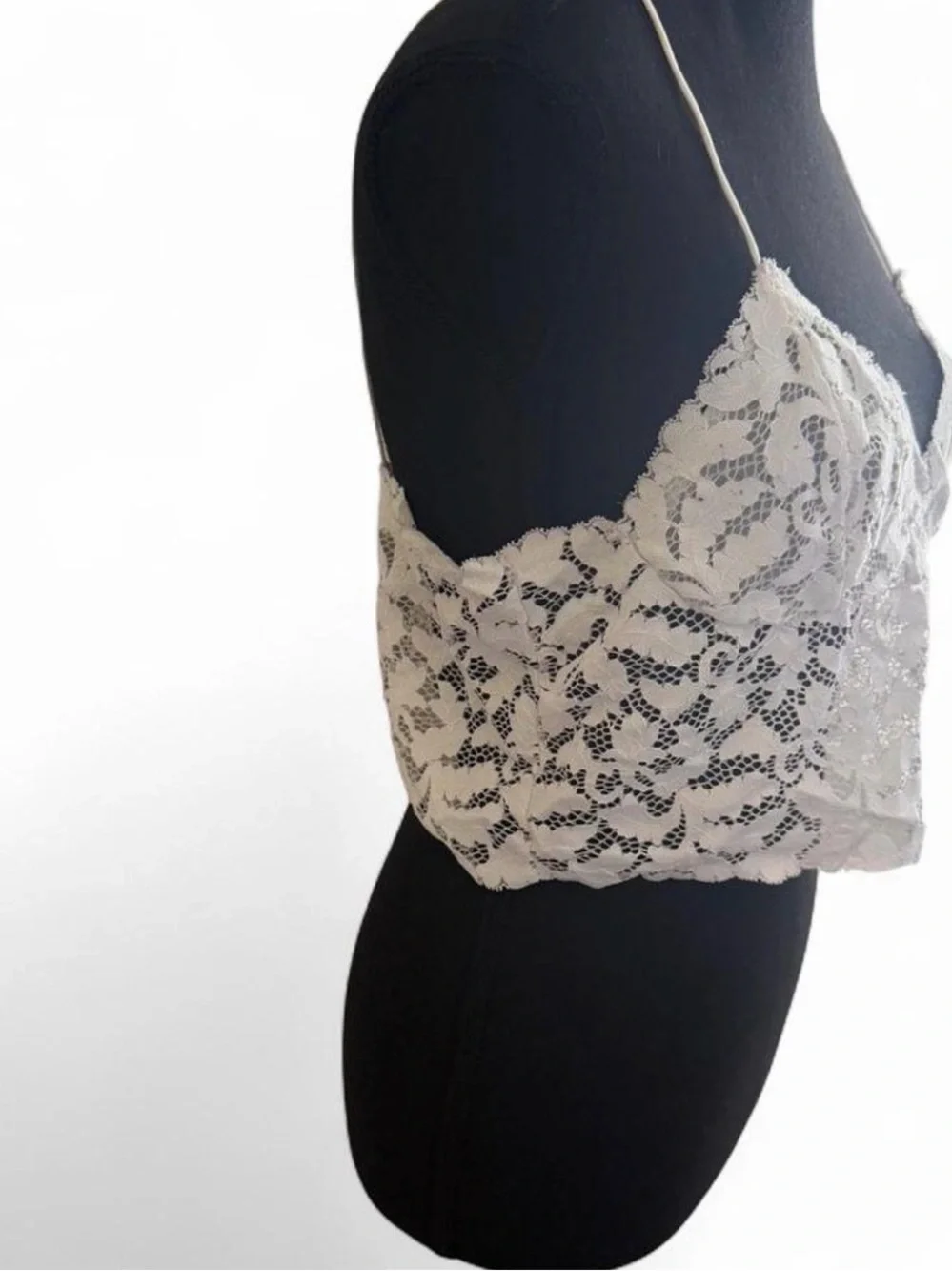 Free People white Lace Cami sheer Crop Top Floral size medium